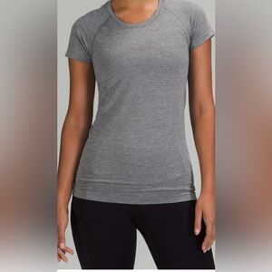 Lululemon Swiftly Tech Short Sleeve Shirt Striped Grey / Black / White / SZ. 10